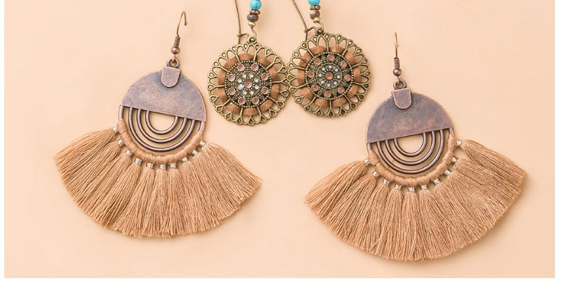 Fashion 5# Alloy Geometric Ring Tassel Earrings Set,Jewelry Sets