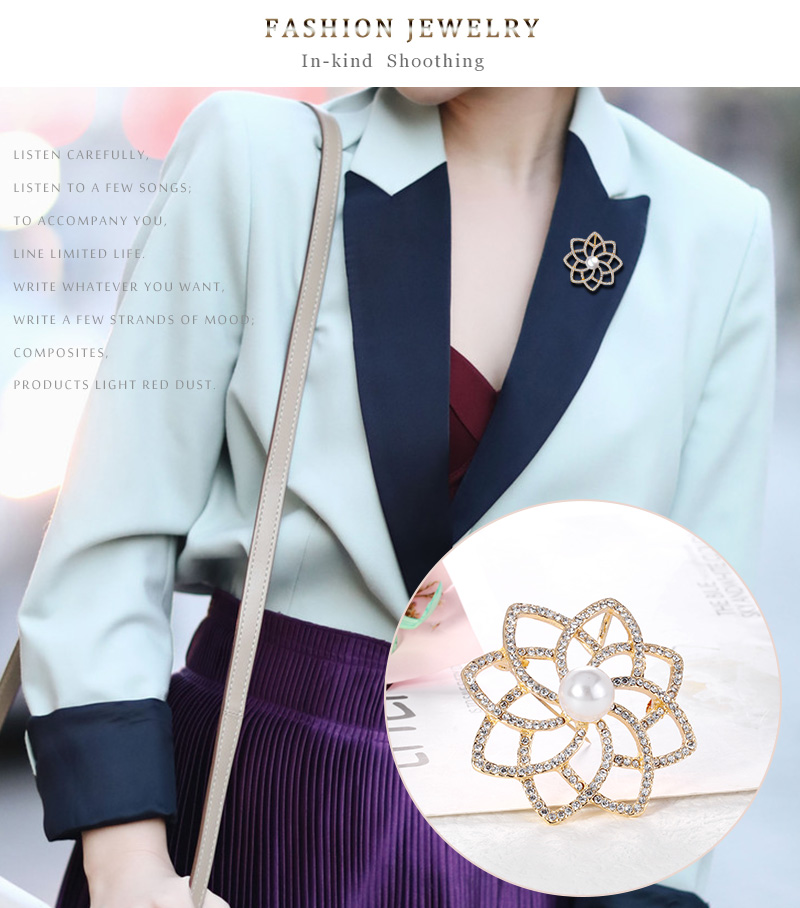 Fashion Gold Alloy Diamond Pearl Hollow Flower Brooch,Korean Brooches