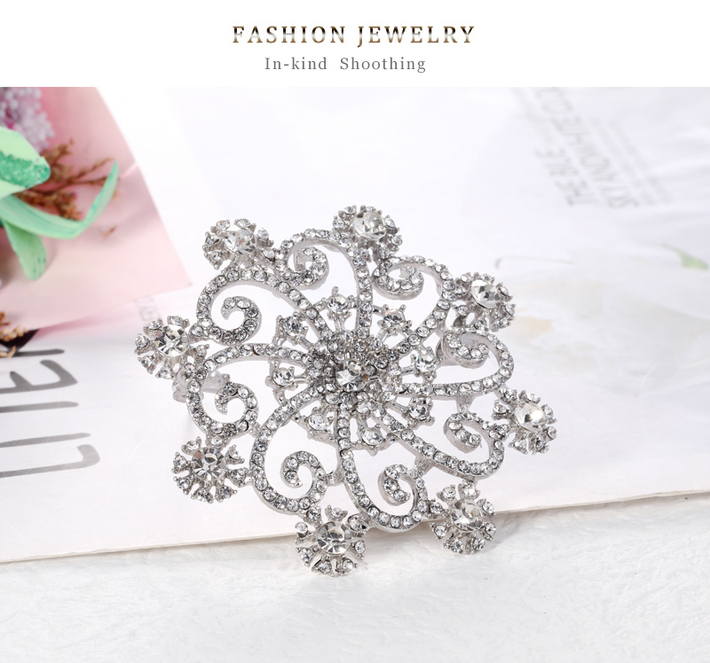 Fashion Silver Alloy Diamond Geometric Flower Brooch,Korean Brooches