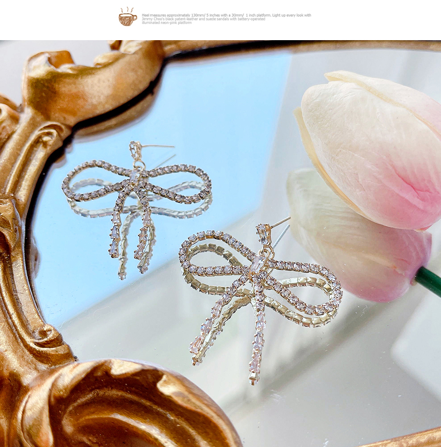 Fashion Gold Alloy Diamond Bow Earrings,Stud Earrings