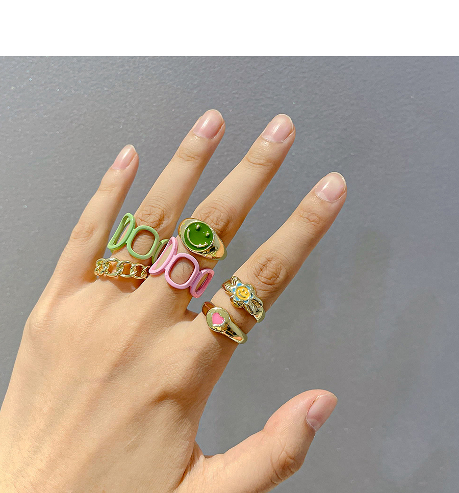Fashion Green Alloy Drip Oil Smiley Face Ring Set,Jewelry Sets