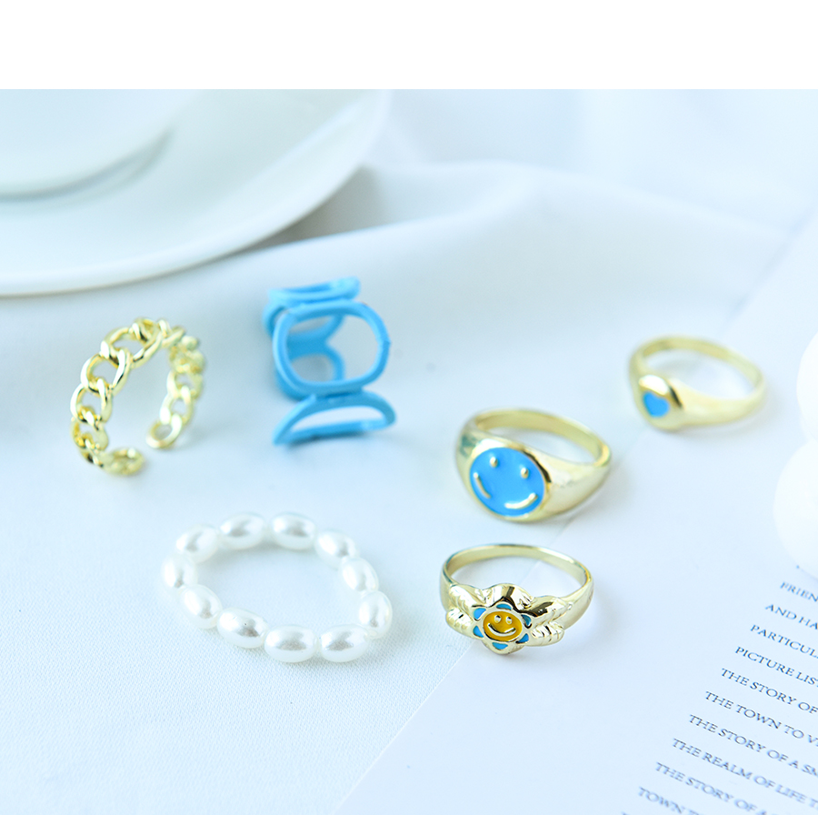 Fashion Blue Alloy Drip Oil Smiley Face Ring Set,Jewelry Sets