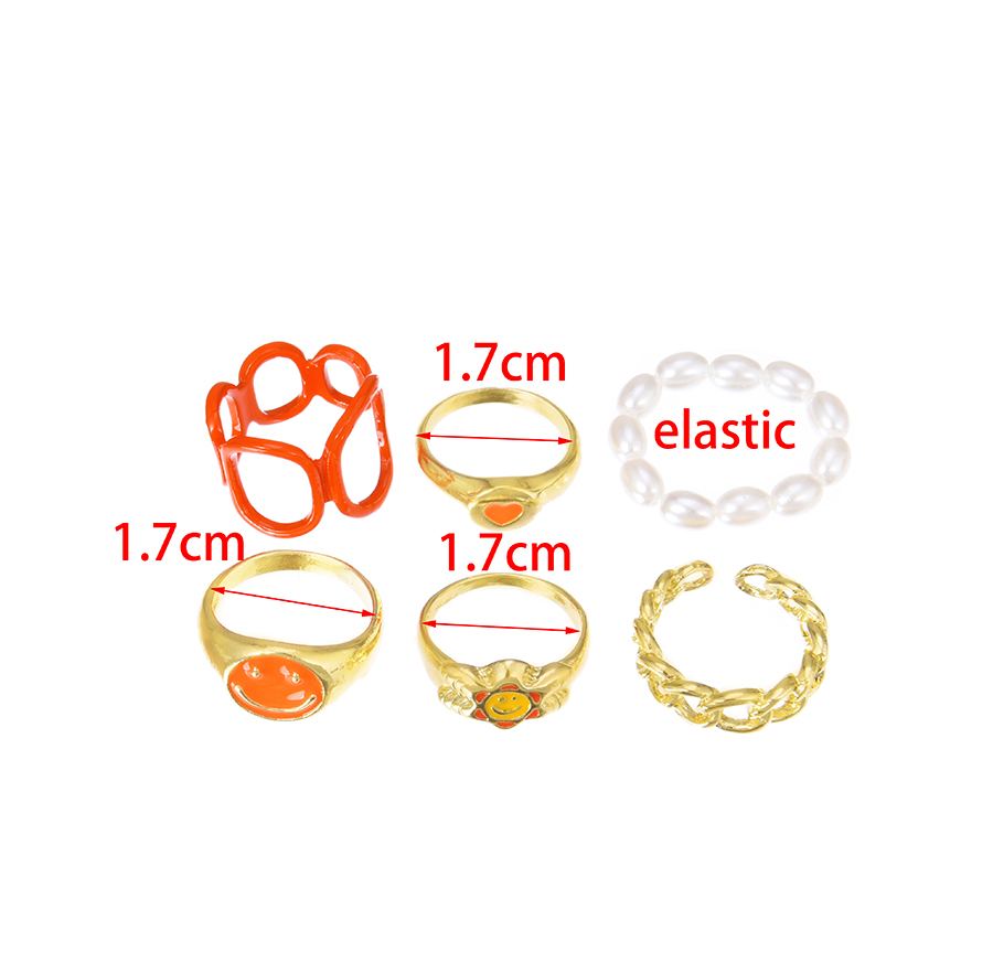 Fashion Orange Alloy Drip Oil Smiley Face Ring Set,Jewelry Sets