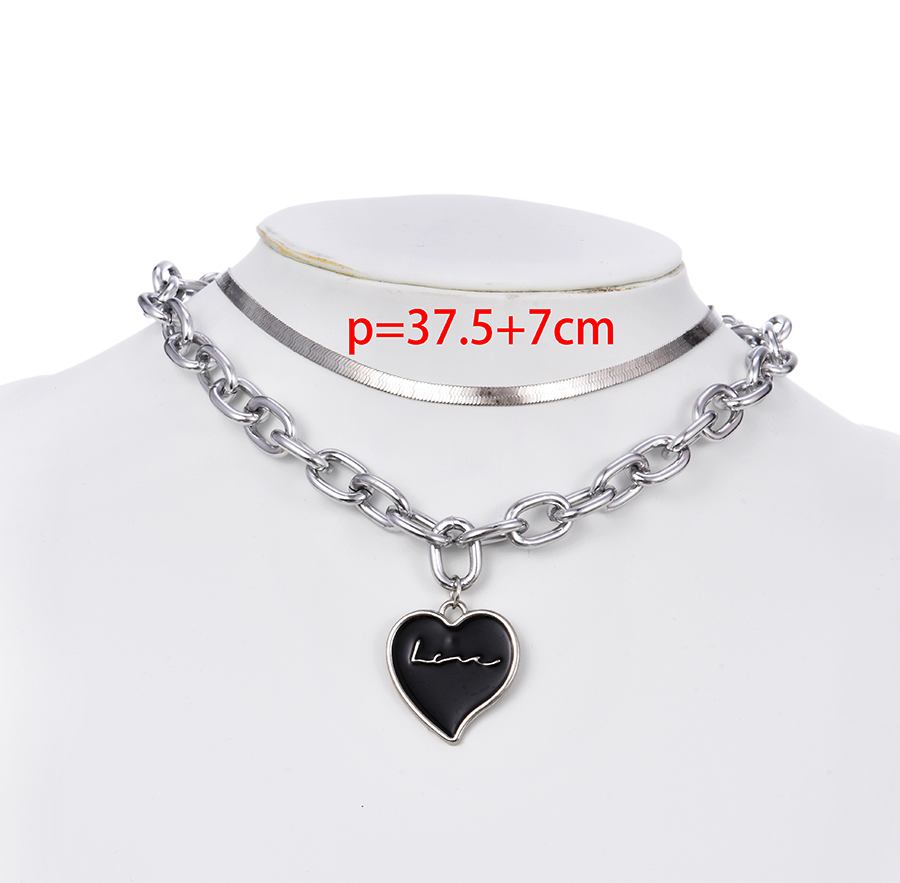 Fashion Black Alloy Chain Love Letter Double Necklace,Multi Strand Necklaces