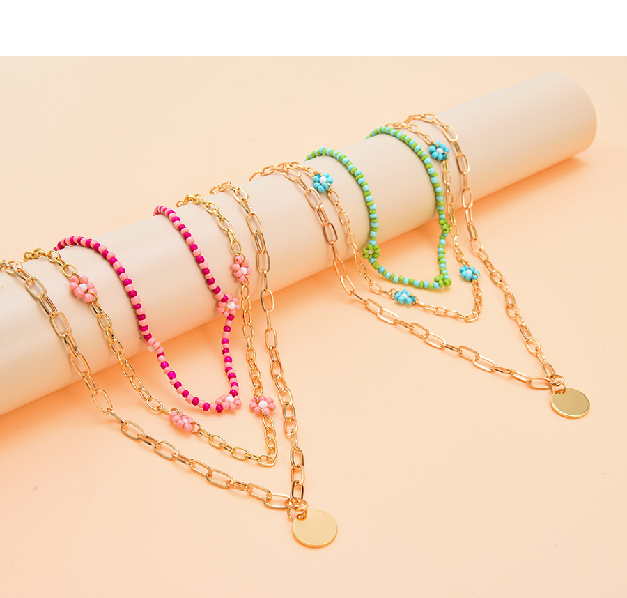 Fashion Blue Alloy Chain Rice Bead Multilayer Necklace,Multi Strand Necklaces
