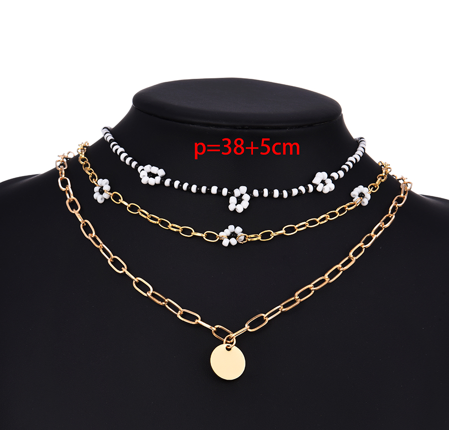 Fashion Yellow Alloy Chain Rice Bead Multilayer Necklace,Multi Strand Necklaces