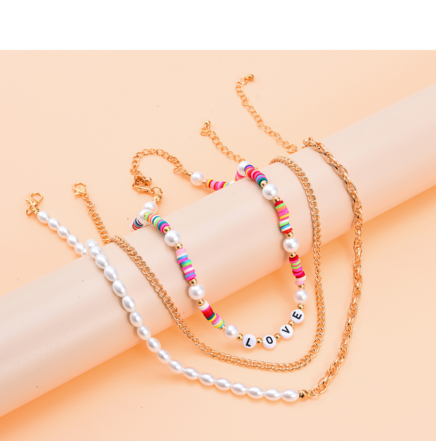 Fashion Color Alloy Soft Ceramic Pearl Letter Multi-layer Necklace,Multi Strand Necklaces