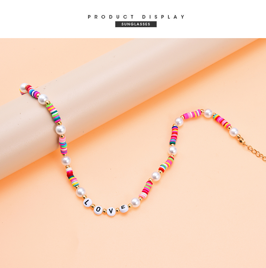 Fashion Color Alloy Soft Ceramic Pearl Letter Multi-layer Necklace,Multi Strand Necklaces