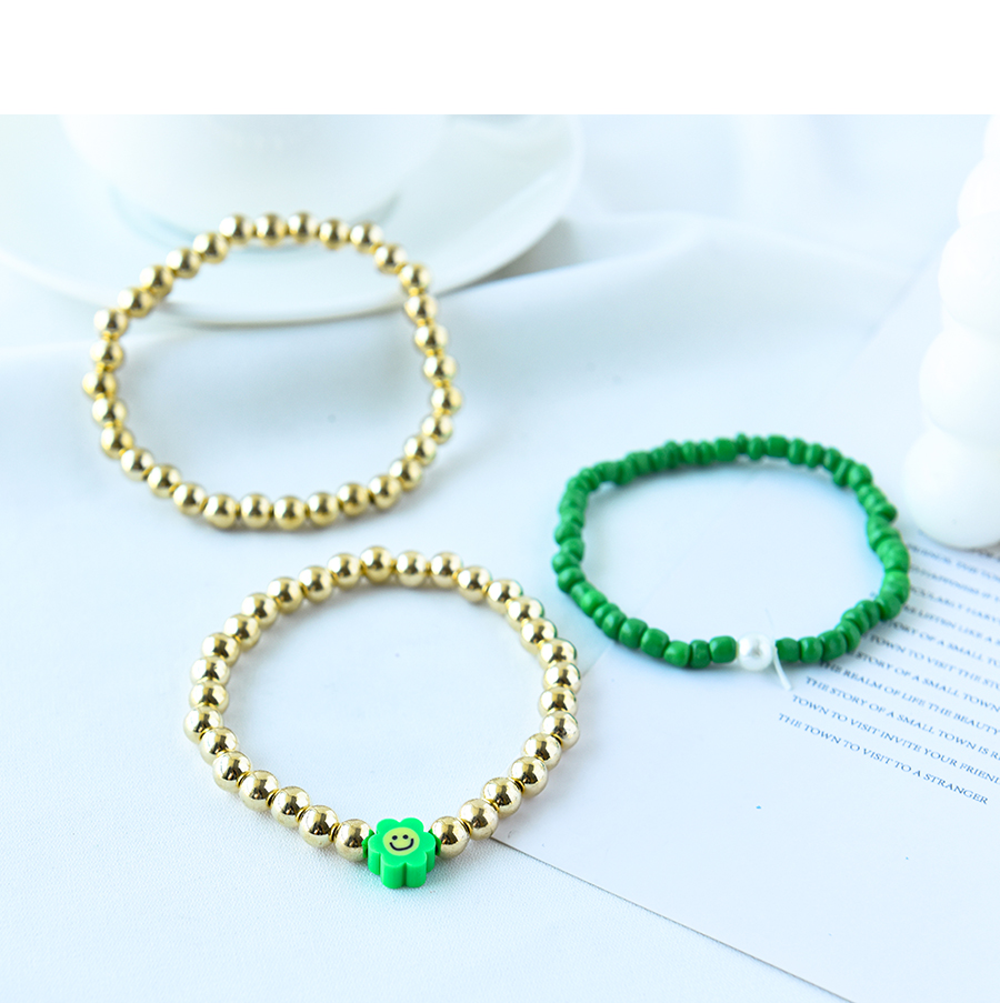Fashion Green Resin Flower Beaded Bracelet Set,Jewelry Sets