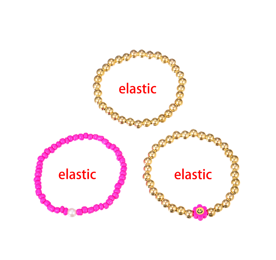 Fashion Pink Resin Flower Beaded Bracelet Set,Jewelry Sets