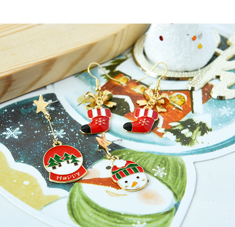 Fashion Christmas Snowman Santa Claus Christmas Tree Snowman Asymmetrical Earrings,Drop Earrings