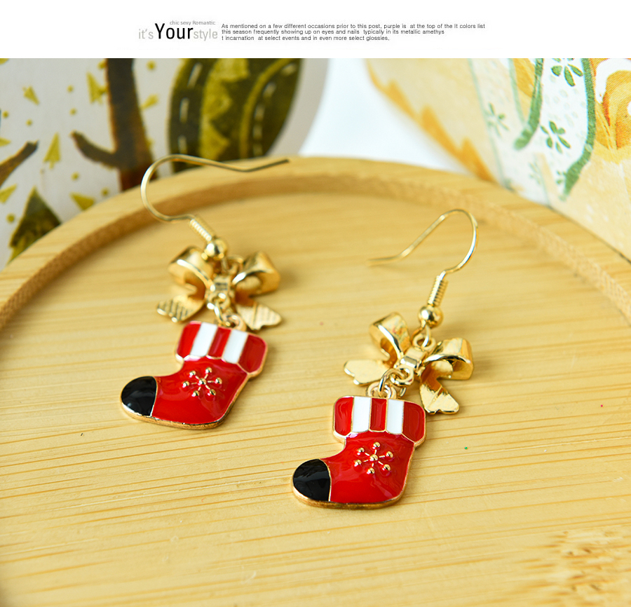 Fashion Bells Alloy Dripping Oil Elk Snowman Christmas Socks Bell Asymmetrical Earrings,Drop Earrings