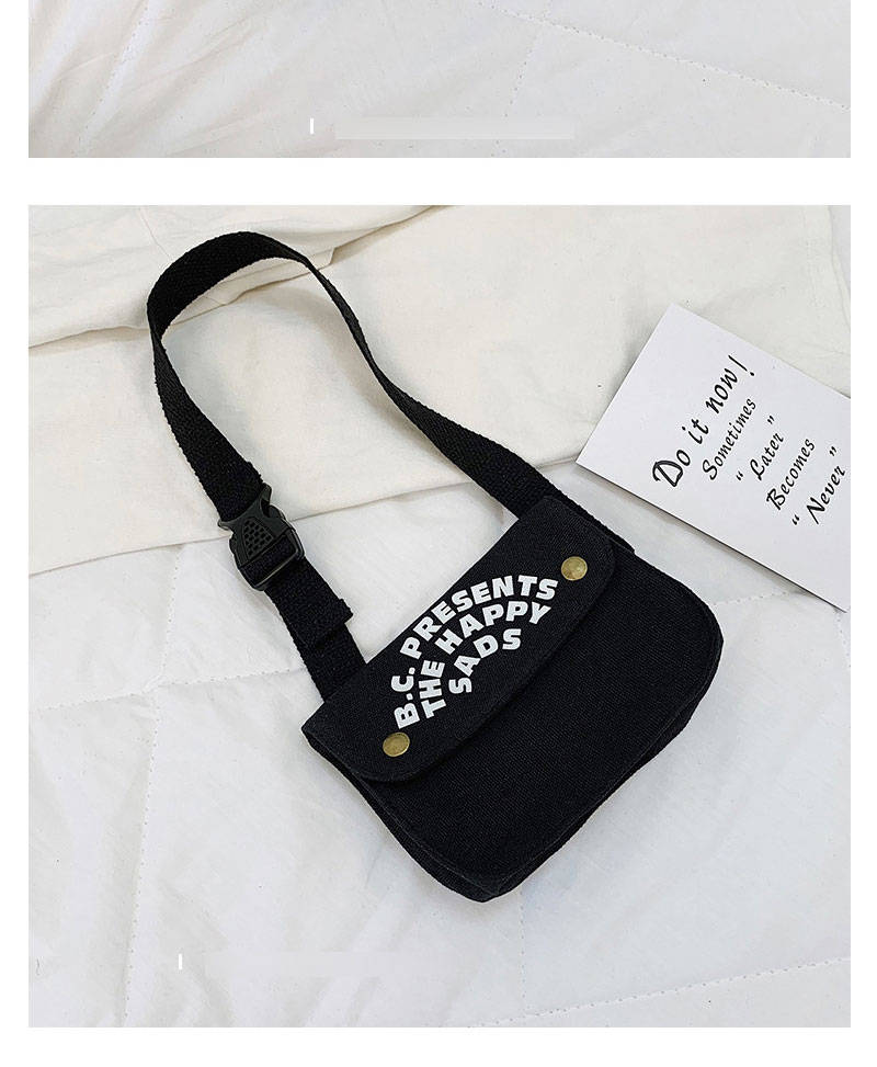 Fashion Black Canvas Letter Flap Belt Bag,Wallet