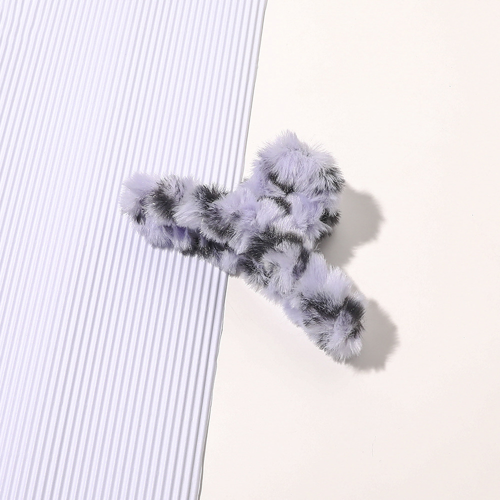 Fashion Light Blue Leopard Print Plush Hairpin,Hair Claws