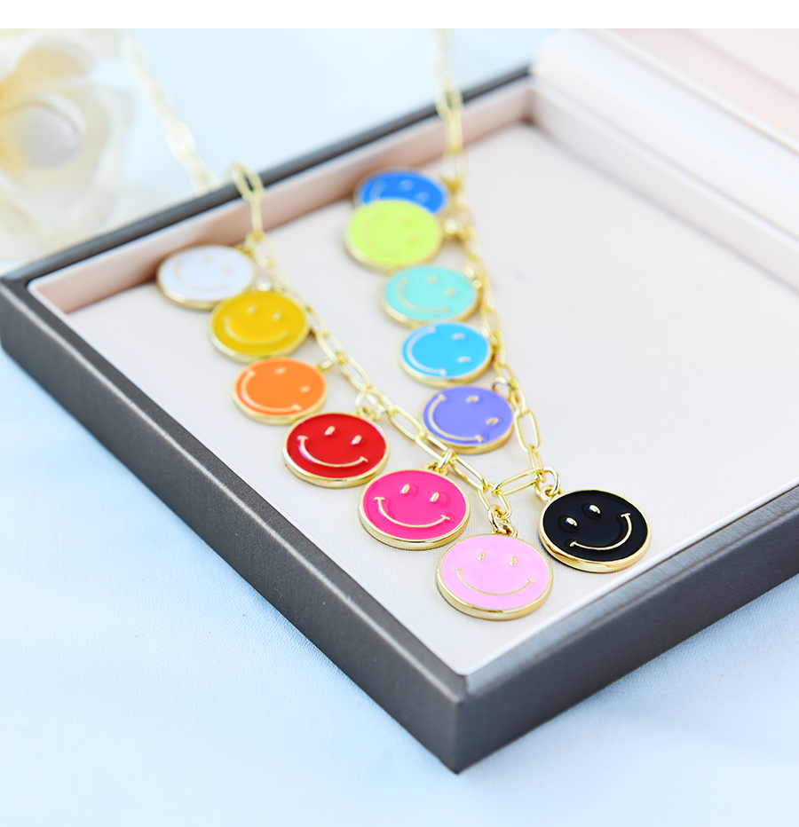 Fashion Gold Titanium Steel Smiley Face Dripping Oil Necklace,Necklaces