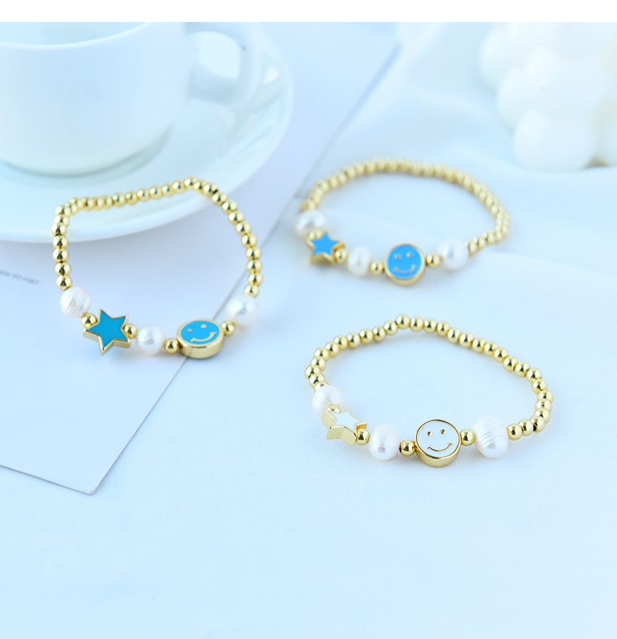 Fashion Blue Copper Beaded Smiley Face Five-pointed Star Pearl Bracelet,Bracelets