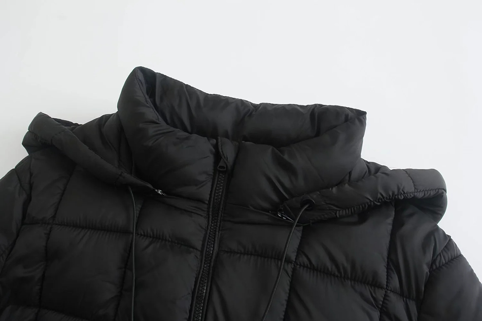 Fashion Black Checkered Hooded Cotton Coat,Coat-Jacket