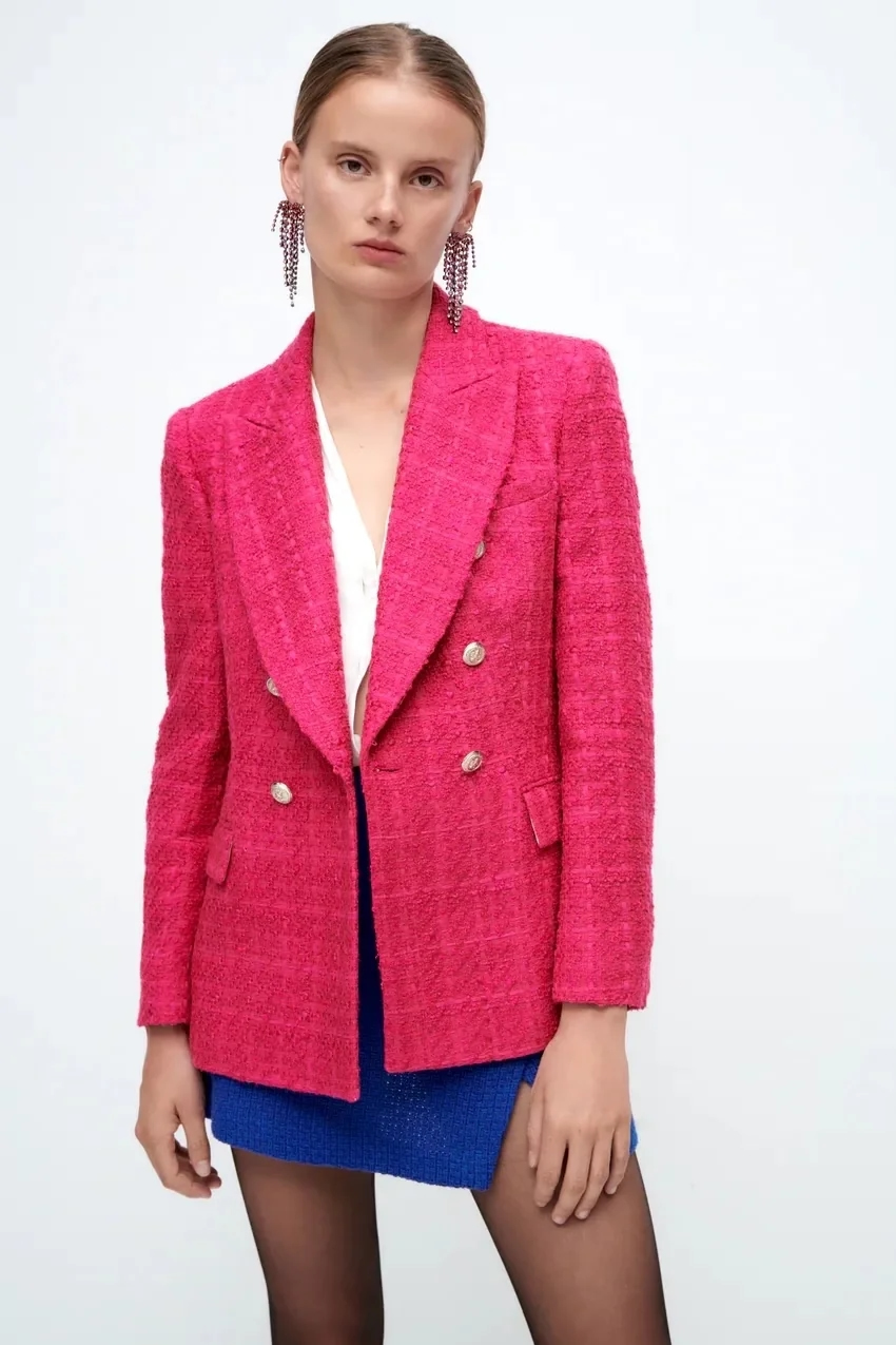 Fashion rose-Red Textured Double-breasted Blazer,Coat-Jacket