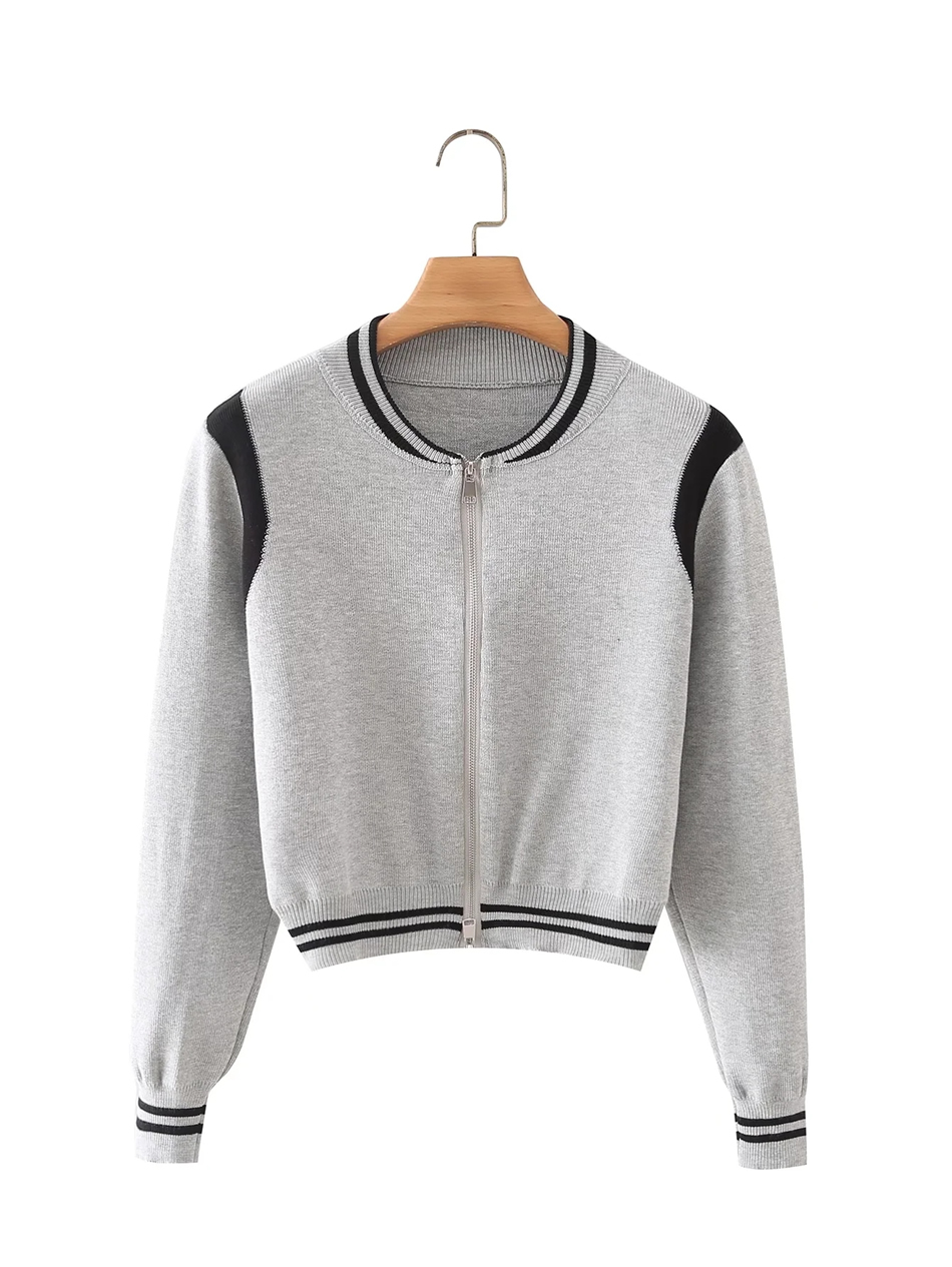 Fashion Grey Color Block Zipper Jacket,Coat-Jacket