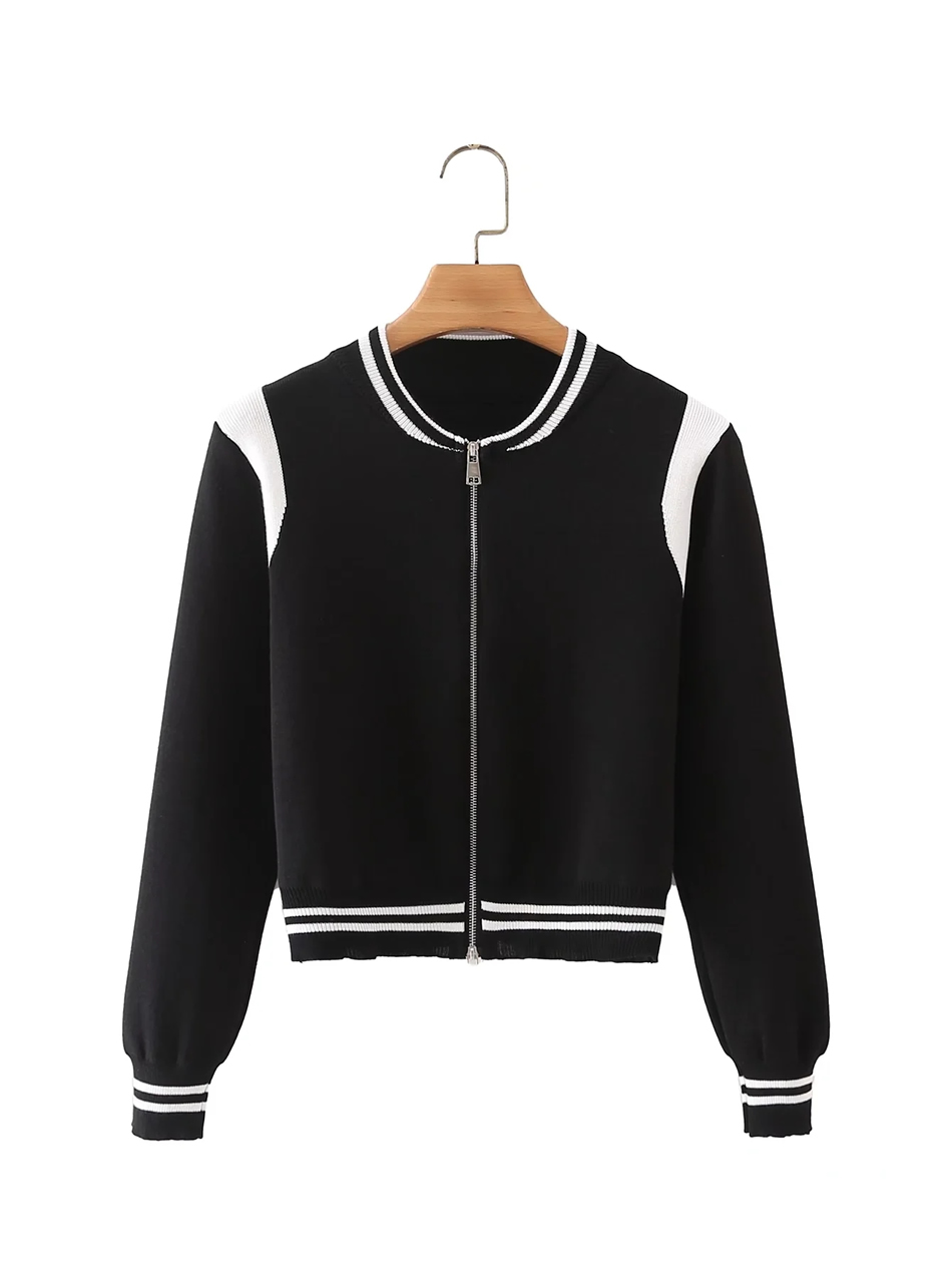 Fashion Black Color Block Zipper Jacket,Coat-Jacket