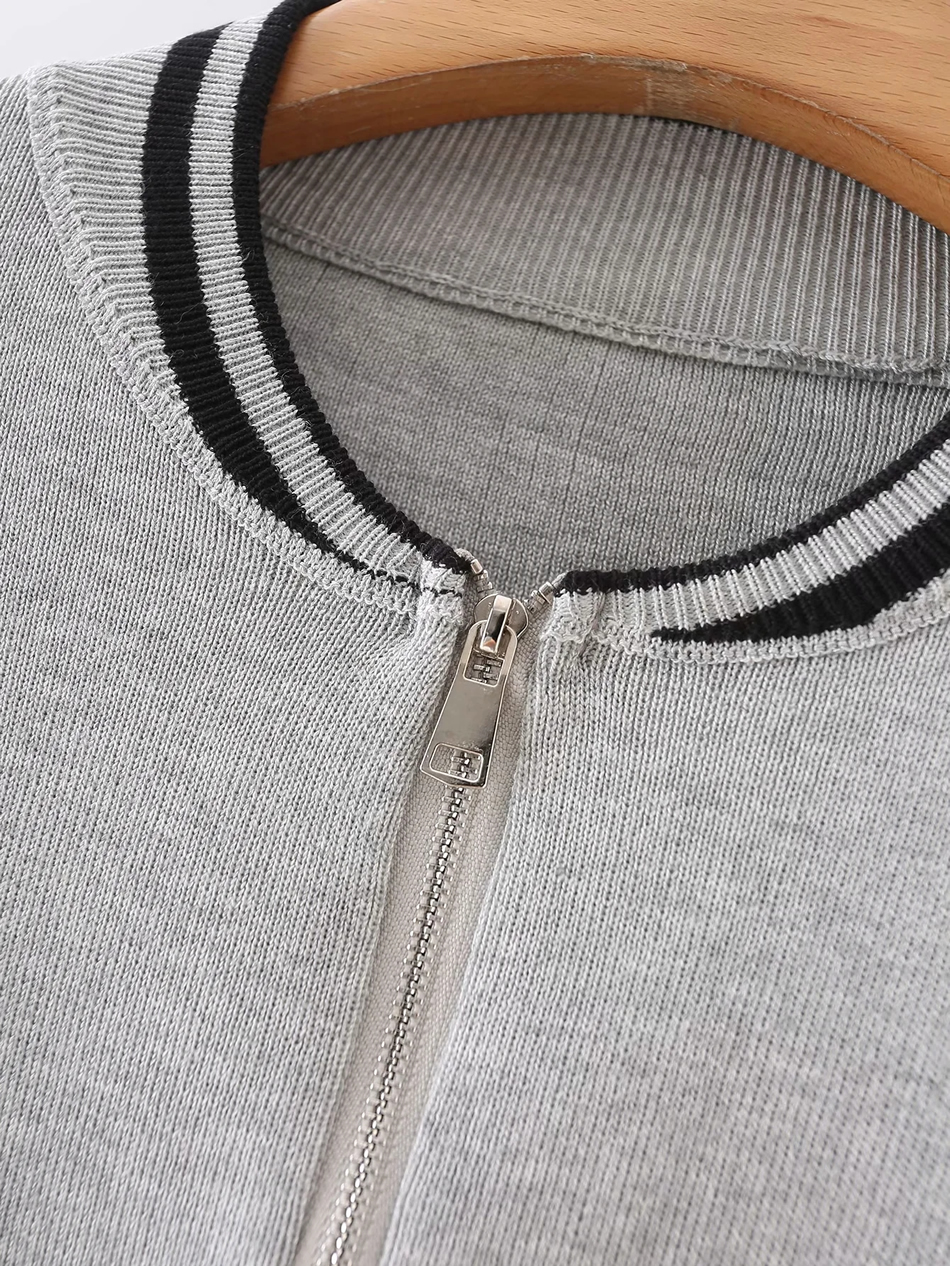 Fashion White Color Block Zipper Jacket,Coat-Jacket