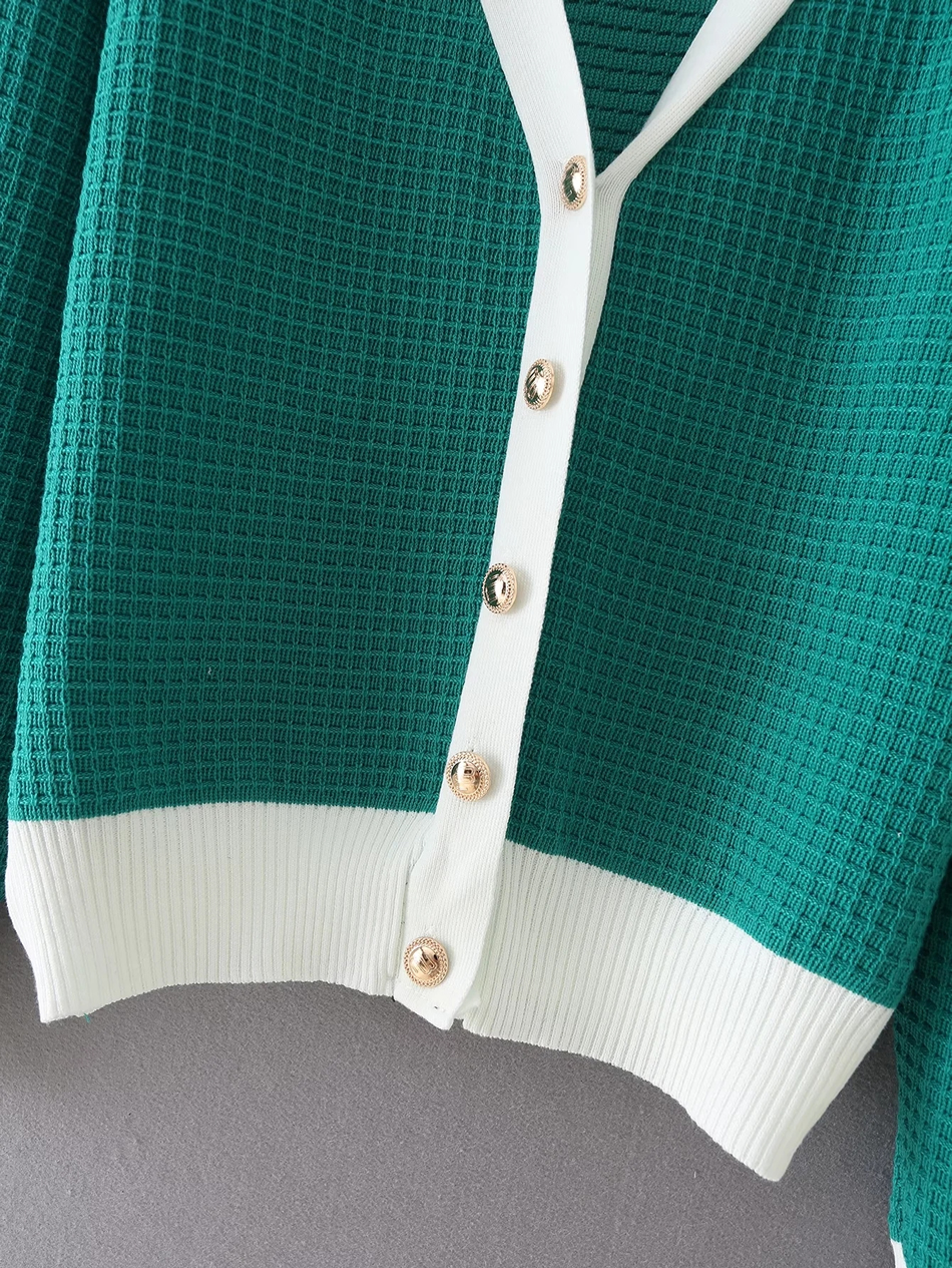 Fashion White Waffle Panel V-neck Cardigan,Coat-Jacket