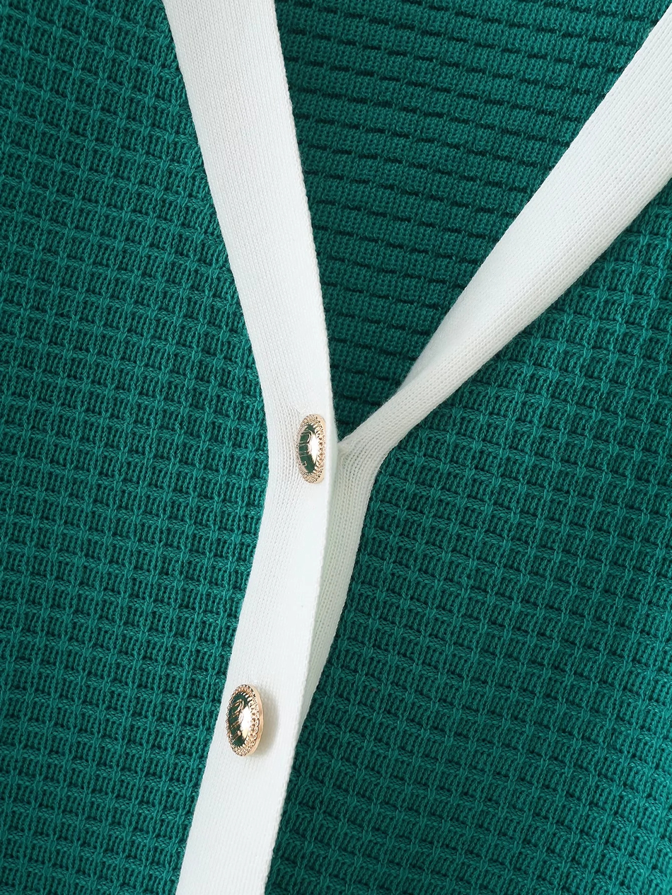 Fashion White Waffle Panel V-neck Cardigan,Coat-Jacket