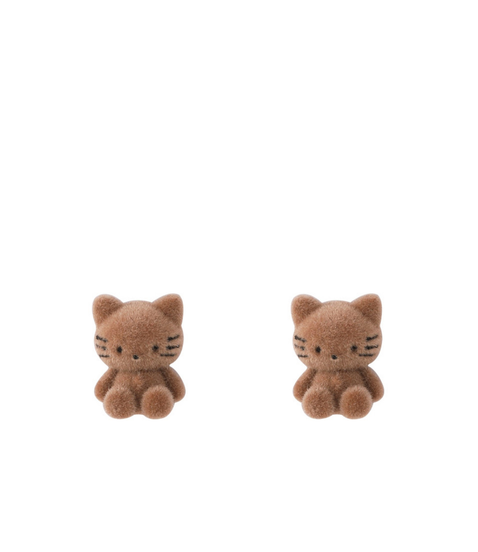 Fashion Grey Flocking Cartoon Cat Earrings,Stud Earrings