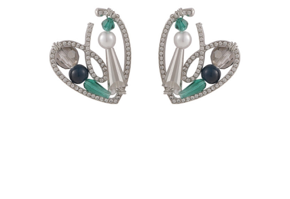 Fashion Silver Alloy Diamond Pearl Love Stud Earrings,Stud Earrings
