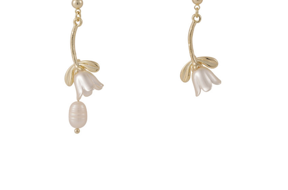 Fashion Gold Alloy Tulip Pearl Earrings,Drop Earrings