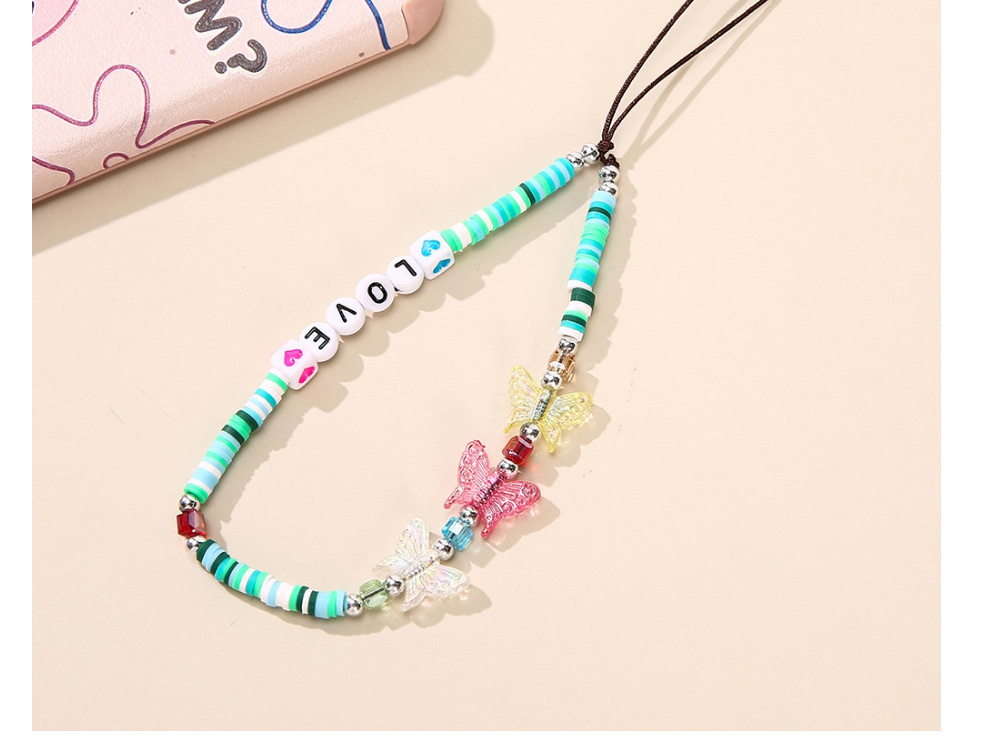 Fashion Butterfly Letters Pink Letter Butterfly Soft Ceramic Beaded Mobile Phone Strap,Phone Chain