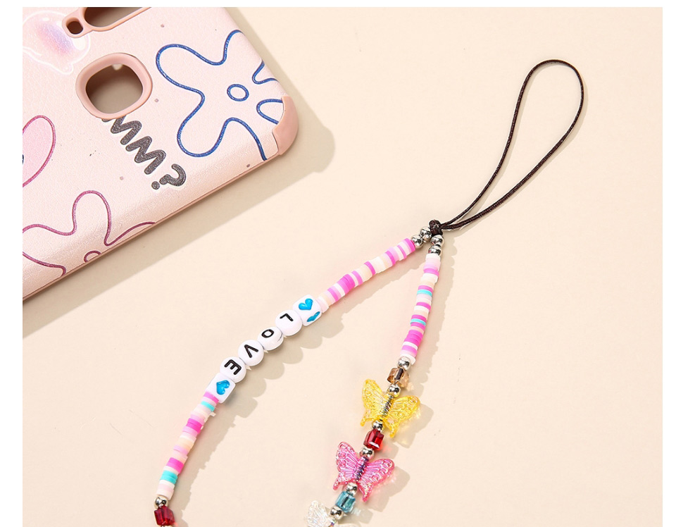 Fashion Butterfly Letters Rose Red Letter Butterfly Soft Ceramic Beaded Mobile Phone Strap,Phone Chain