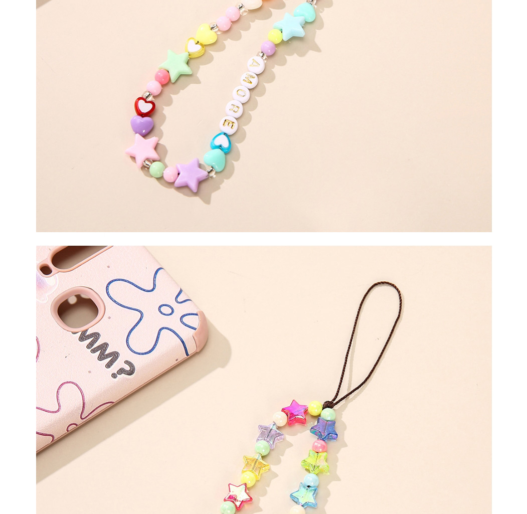 Fashion Five-pointed Star Love Geometric Beaded Soft Ceramic Mobile Phone Strap,Phone Chain