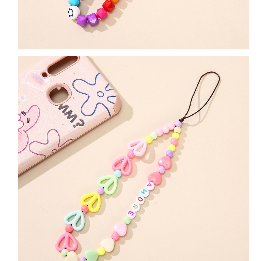 Fashion Peach Heart Letters Love Geometric Beaded Soft Ceramic Mobile Phone Strap,Phone Chain