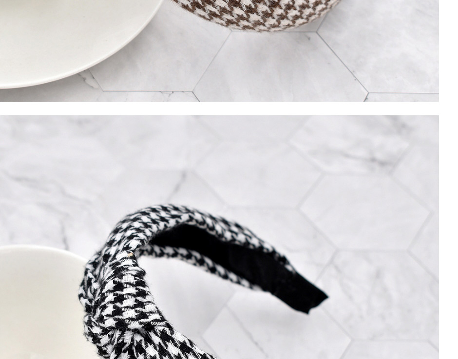 Fashion Brown Houndstooth Knotted Headband,Head Band