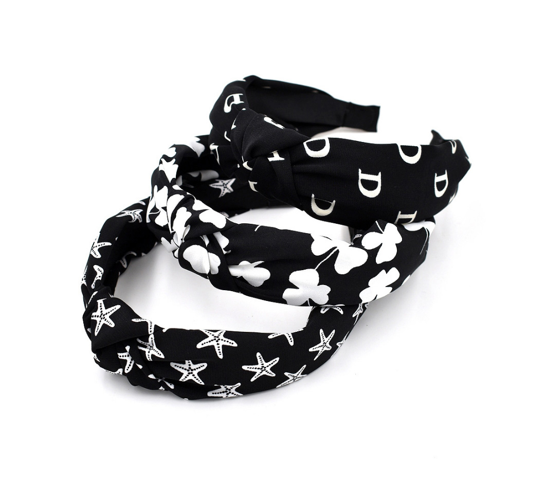 Fashion Clover White Printed Knotted Headband,Head Band