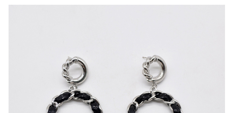 Fashion Silver Metal Leather Braided Earrings,Hoop Earrings