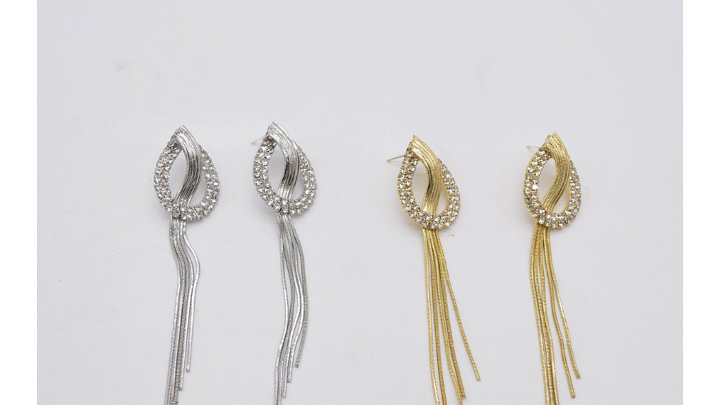 Fashion Silver Metallic Diamond Tassel Earrings,Drop Earrings