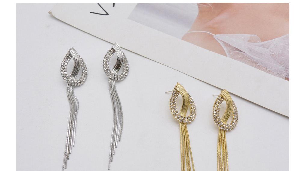 Fashion Silver Metallic Diamond Tassel Earrings,Drop Earrings