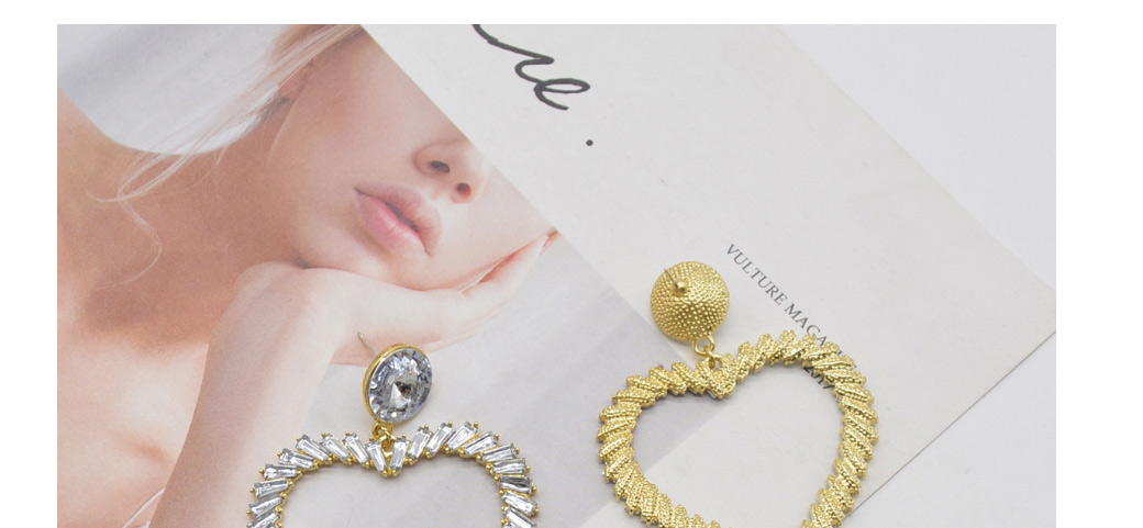 Fashion Silver Metal Inlaid Zirconium Heart Earrings,Stud Earrings