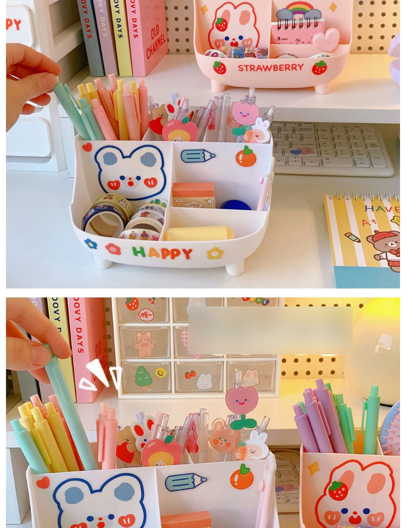 Fashion White Storage Box (free Sticker) Plastic Cartoon Desktop Pen Holder,Pencil Case/Paper Bags