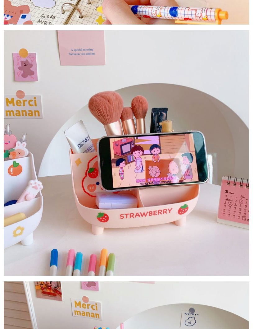 Fashion Light Pink Storage Box (free Sticker) Plastic Cartoon Desktop Pen Holder,Pencil Case/Paper Bags
