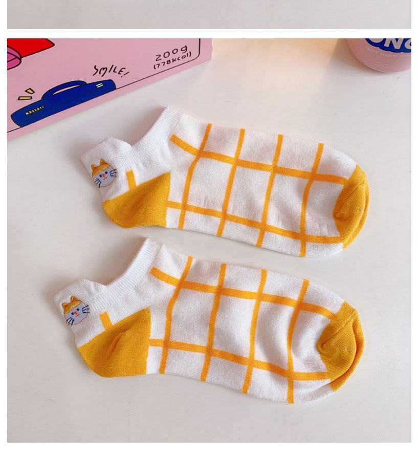 Fashion Yellow Grid Cat Invisible Plaid Pump Socks,Fashion Socks
