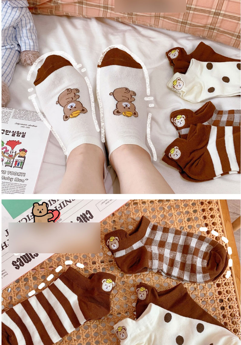 Fashion Coffee Color Plaid Bear Bear Cub Socks,Fashion Socks