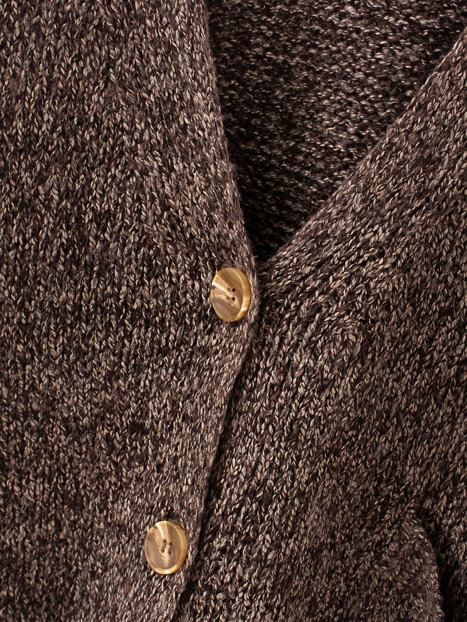 Fashion Brown V-neck Knitted Cardigan,Coat-Jacket