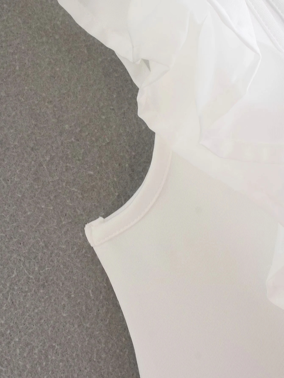 Fashion White V-neck Layered Bodysuit,One Pieces