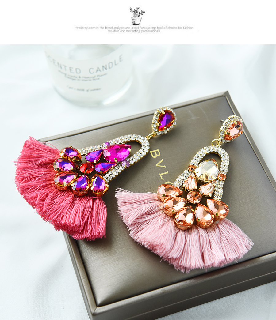 Fashion Khaki Alloy Diamond Geometric Tassel Stud Earrings,Stud Earrings