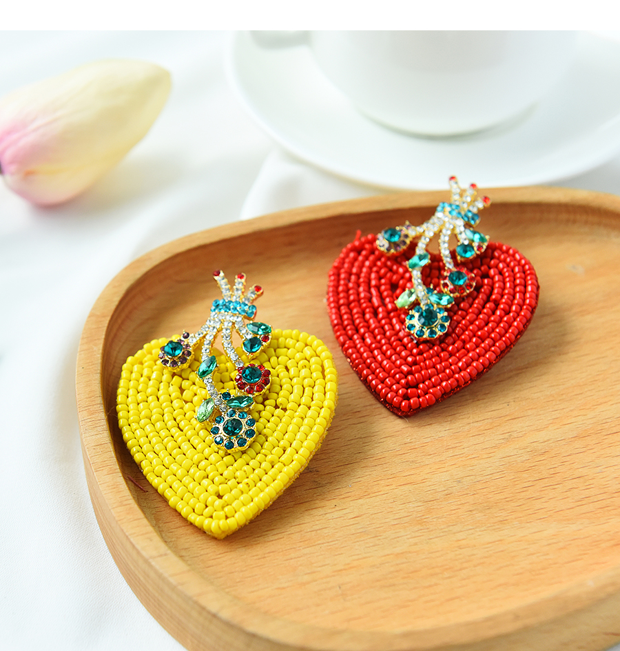 Fashion Red + Green Alloy Diamond Rice Beads Love Stud Earrings,Stud Earrings
