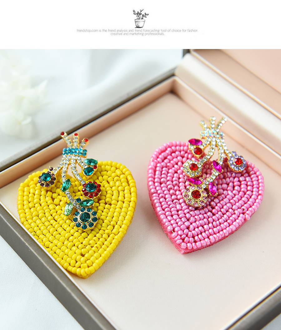 Fashion Pink Alloy Diamond Rice Beads Love Stud Earrings,Stud Earrings