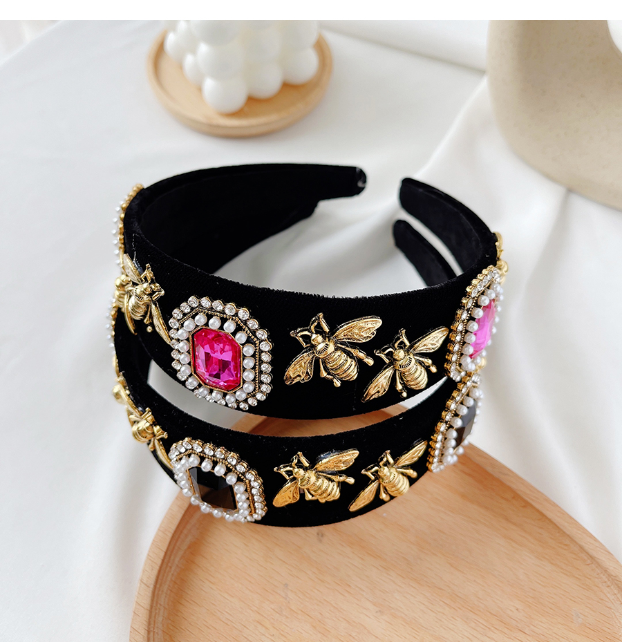 Fashion Black Fabric Alloy Diamond-studded Pearl Bee Headband,Head Band